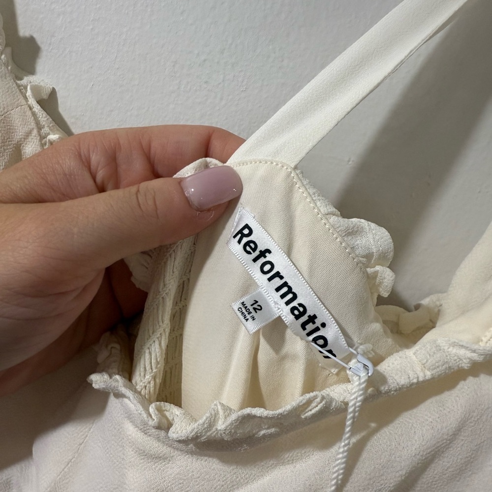 Reformation Ivory Wide-Leg Jumpsuit 🤍 | Sweetheart Neckline – Size 12 - Picture 10 of 16
